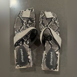 Jeffrey Campbell Black and Gray Snake Print Heels